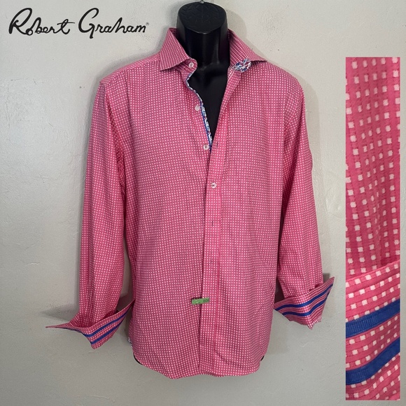 Robert Graham Stretch Contrast Long Sleeve Shirt Medium tailored fit Gently worn - Picture 1 of 5